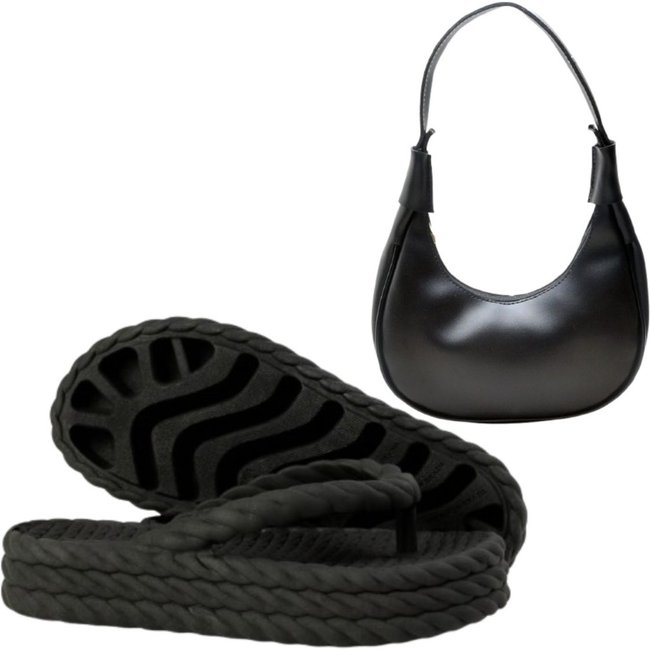 Kit Chinelo Feminino Anna Andrade Plataforma Casual De Dedo Flat E Bolsa De Ombro Preto