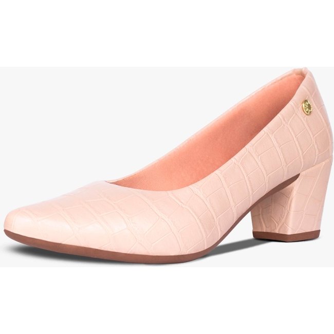 Scarpin Feminino Takata Salto Baixo Bloco Grosso Sapato Social Croco Bege Marfim