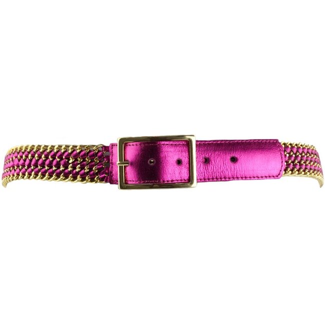 Cinto Crisfael De Couro Metalizado Legítimo Pink - Battaglia