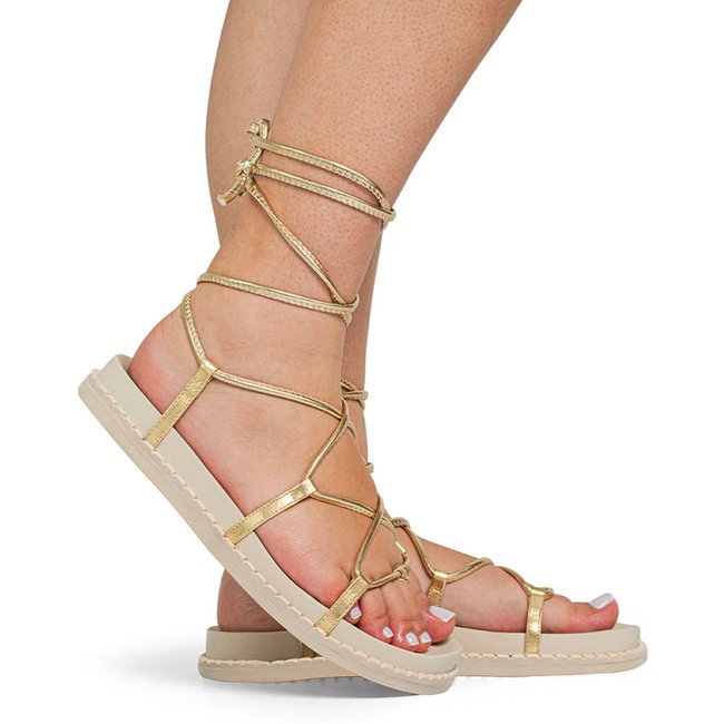 Sandália Feminina Papete Flatform Amarrar Perna Confortável Resistente