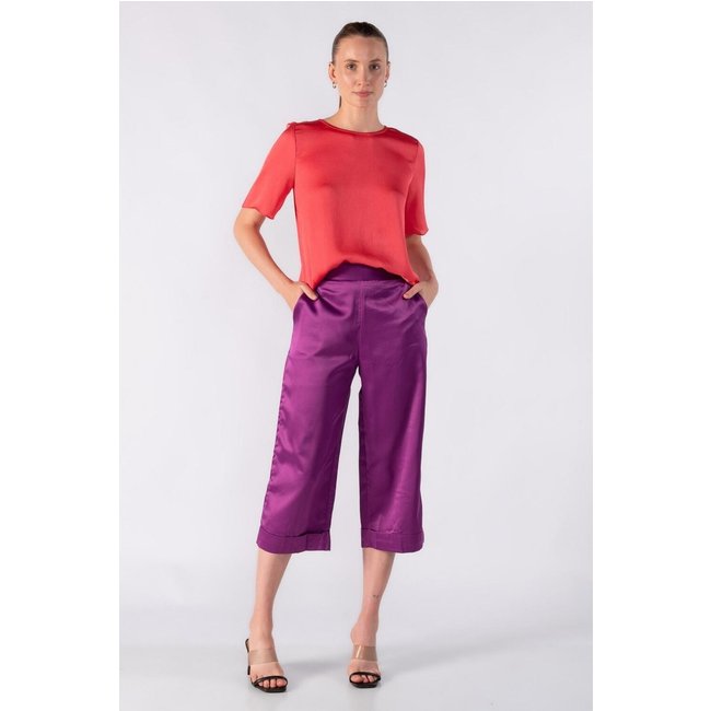 Blusa bata em crepe actinado meia manga Rosa