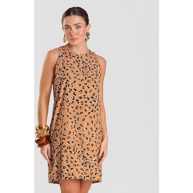 Vestido Curto Feminino Estampado Dianna Bege