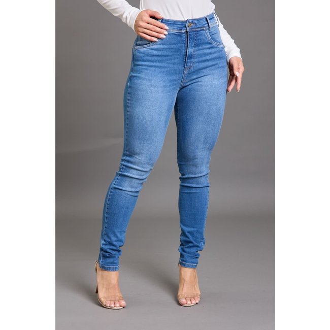 Calça Skinny Feminina Básica Cintura Alta Lemier Collection Azul