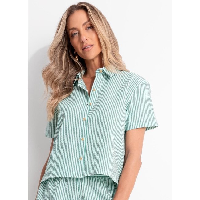 Camisa Em Anarruga Fio Tinto Listrado Verde Quintess