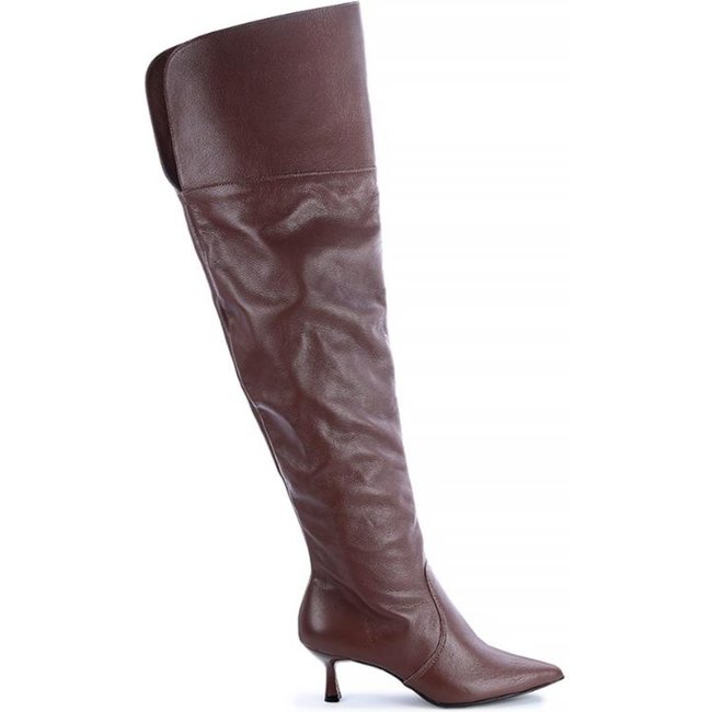 Bota de Couro Legítimo Over The Knee Kayla Marrom Marrom