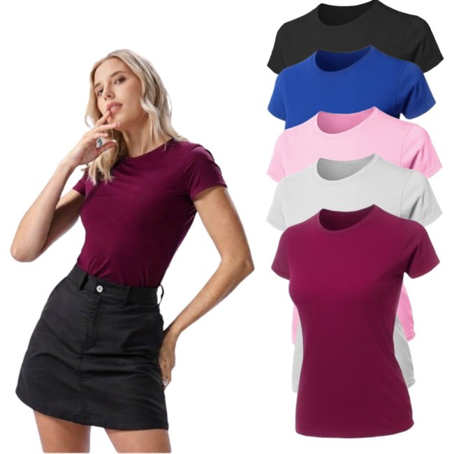 Kit 5 Camisetas TH6 Femininas Algodão Premium Básicas Lisas Casuais