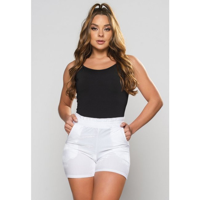 Short Jogger MVB Modas Veludo Molhado Cintura Alta Inverno Branco