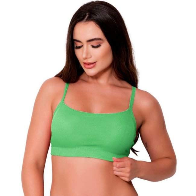 Top Canelado Gabi Lingerie Com Bojo Removível Confortável Cropped Bustie Algodão Lingerie Elegante Verde