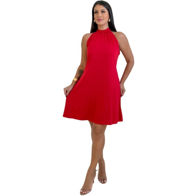 Vestido Maria Paes Gola Alta Vermelho
