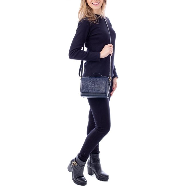 Bolsa pequena transversal de couro croco Deise - Azul