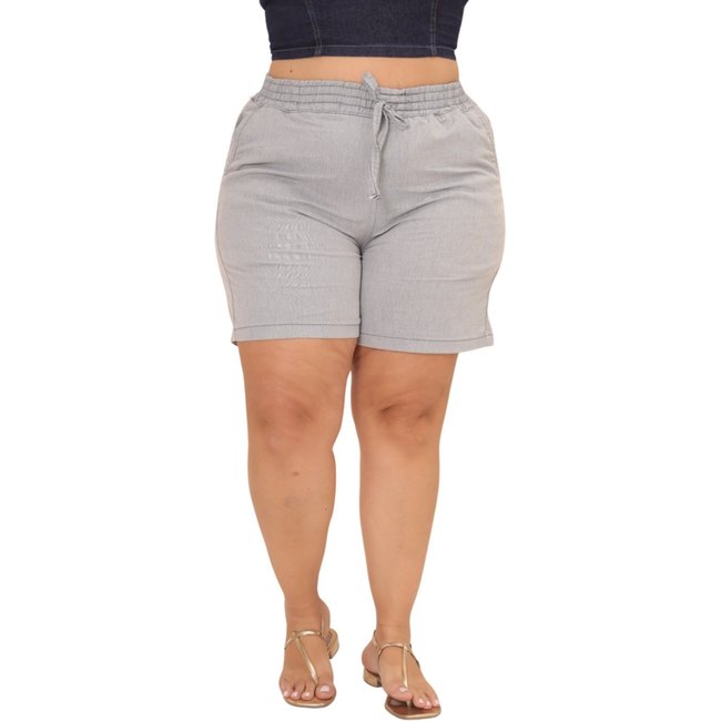 Short Feminina Jeans Light Jogger Cinza Stretch