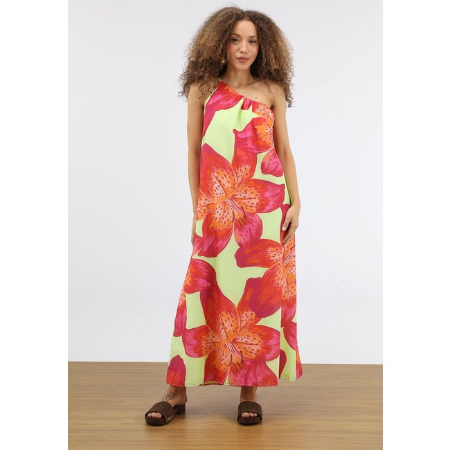 Vestido Feminino Farm Um Ombro Só Floral Longo Verde Claro