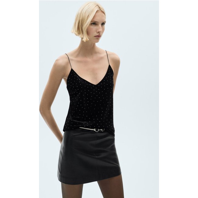 Regata Veludo Mango Slim Aplicação Preta