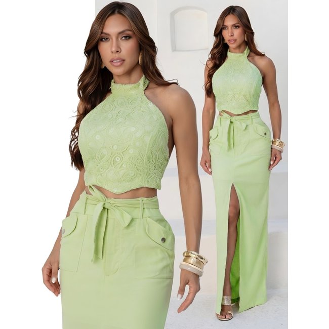 Conjunto Longo Divina Gata Cropped e Saia c/Fenda