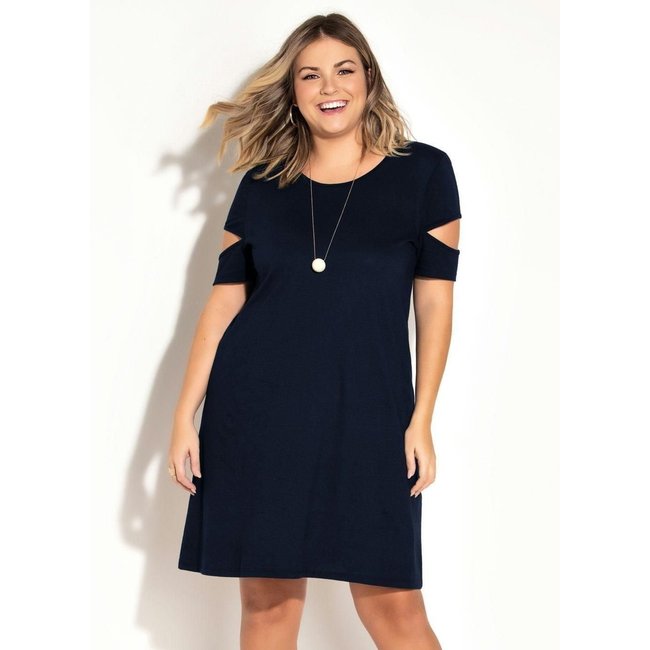 Vestido Com Mangas Vazadas Plus Size Marinho Marguerite