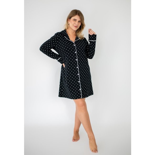 Camisola Algodão Feminino Manga Longa Fabiola – Preto Poá