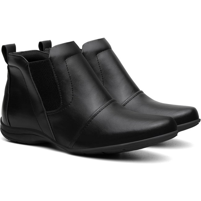 Bota Feminina Cano Curto Anna Andrade Botina Elástico Sola Rasteira Botinha Casual Confortável Preta