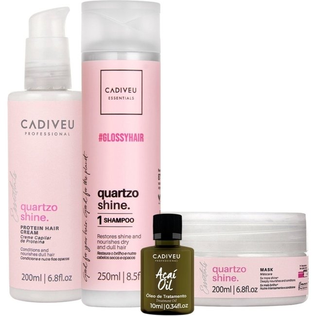Kit Cadiveu Professional Essentials Quartzo Shine Shampoo Máscara Pré-Shampoo e Açaí Oil (4 produtos)