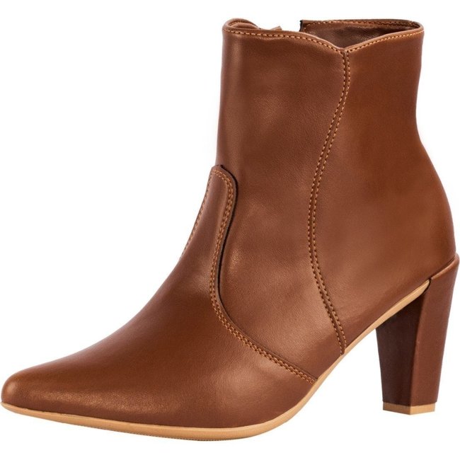 Bota Feminina Bico Fino Lumiss Cano Curto Salto Alto Fino Confortável Saltinho Caramelo