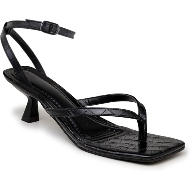 Sandália Feminina Salto Baixo Kitten Heels Flor da Pele Delicada Croco Preto 5412