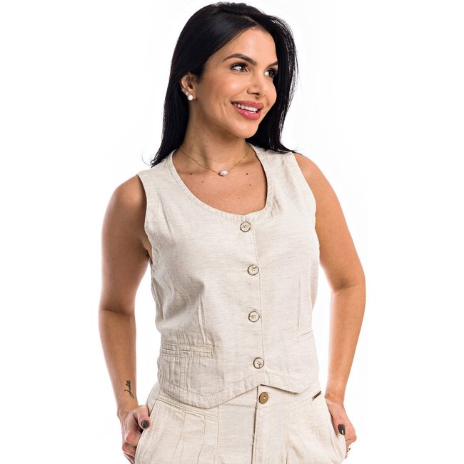 Colete Restrito Jeans Social de Linho Natural Premium - AREIA