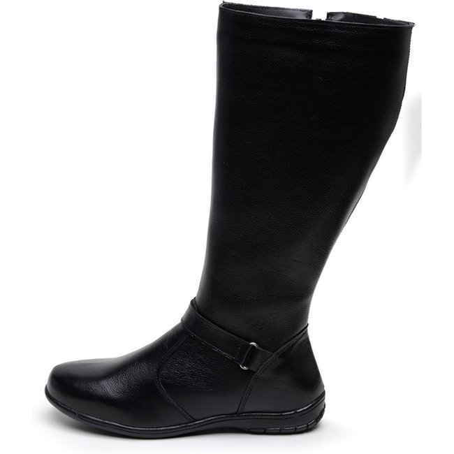 Bota Feminina Montaria Em Couro Com Zíper Confortável Preto
