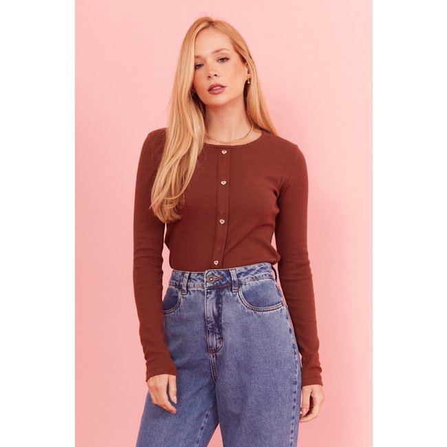 Blusa In Love Manga Longa Nara Marrom
