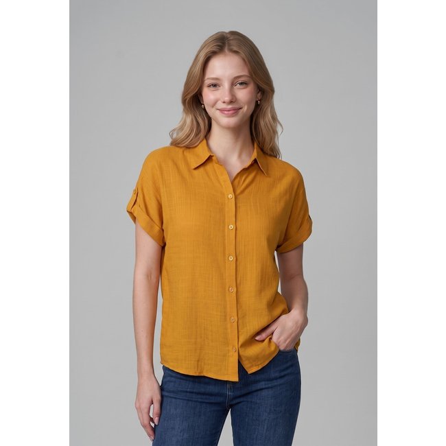 Camisa Intens Manga Curta Viscolinho Mostarda