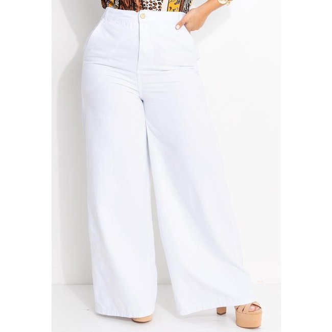 Calça Pantalona Com Bolsos Branco Quintess