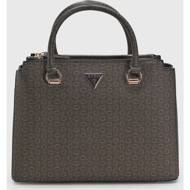 Bolsa Grande Guess Monograma Marrom Escuro