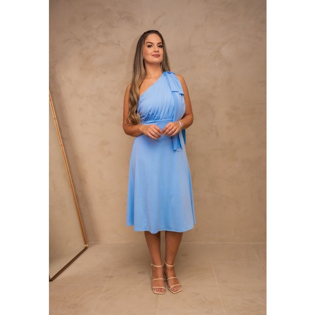 Vestido Midi um Ombro Fluity Joanna Azul Serenity