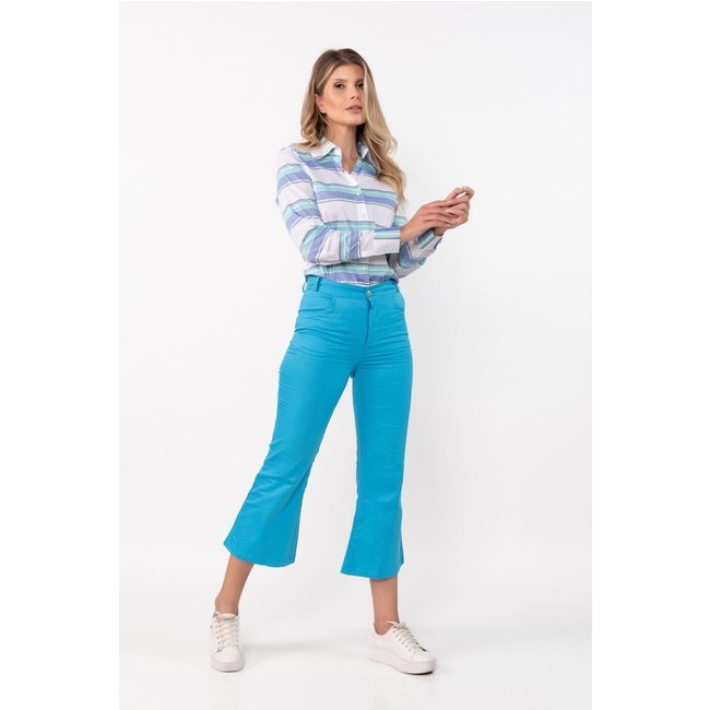 Calca capri sarja cintura alta Azul