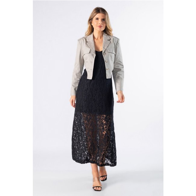 Blazer cropped Lamis com bolsos Cinza