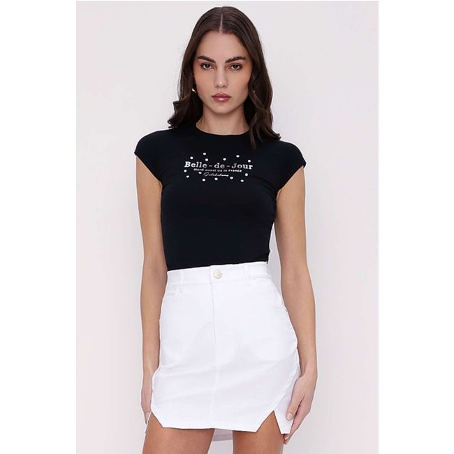 T SHIRT BELLE STRASS PRETO Gatabakana