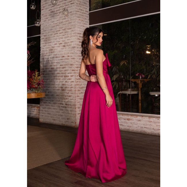 Vestido Longo de Festa Madrinhas Tomara que Caia detalhe no Busto Yntie Fúcsia