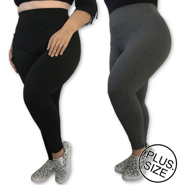Kit 2 Calças Legging Plus Size Heide Ribeiro Leg Silver Suplex Preto/Cinza