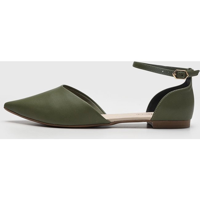 Sapatilha Feminina cê Bico Fino Fivela Verde Oliva