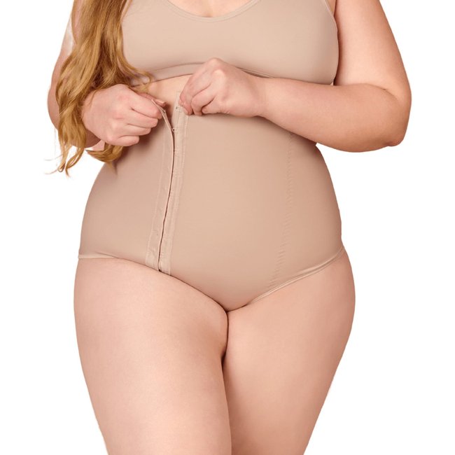 Cinta Alta Pós-parto Plus Size Cirúrgica Modeladora Cintura com Fecho Média Compressão Shanty Lingerie Bege