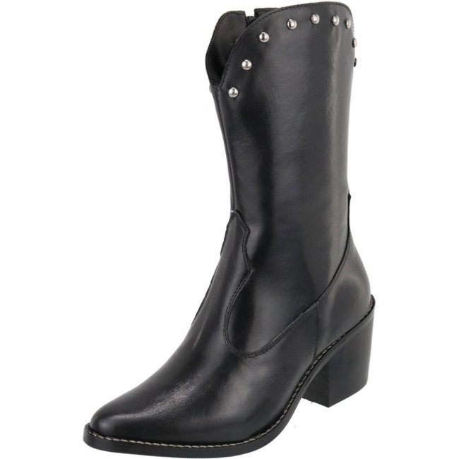 Bota em Couro Texana Western Cano Medio Bico Fino Country Couro Preto Kuento Shoes