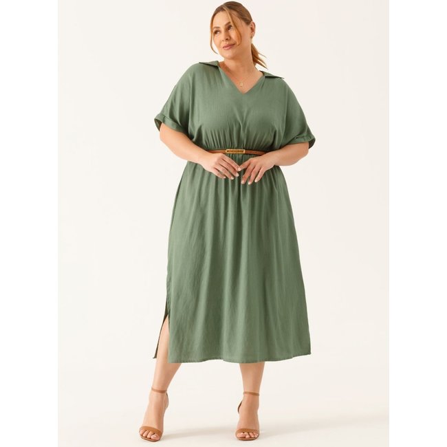 Vestido Decote V Longuete Plus Size Verde Dolores