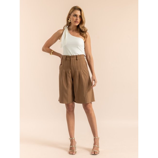 Bermuda Alfaiataria Com Bolsos Verão Anna Morena Marrom
