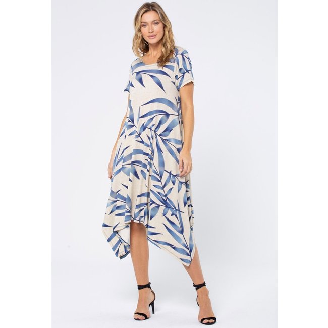 Vestido Saruel Amazonia Vital Malha Manga Curta com Fendas nas Laterais Bambu Azul