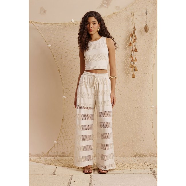 Calça Pantalona Malha Rendada