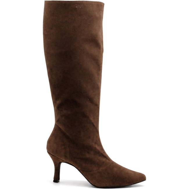 Bota Feminina Cano Longo Alto Camurça Salto Fino 17005 Marrom