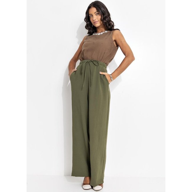 Calça Feminina Pijama Em Crepe Plano Quintess Verde