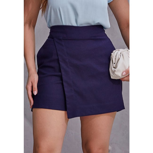 Short Saia Mamorena Curto em Linho com Elastano