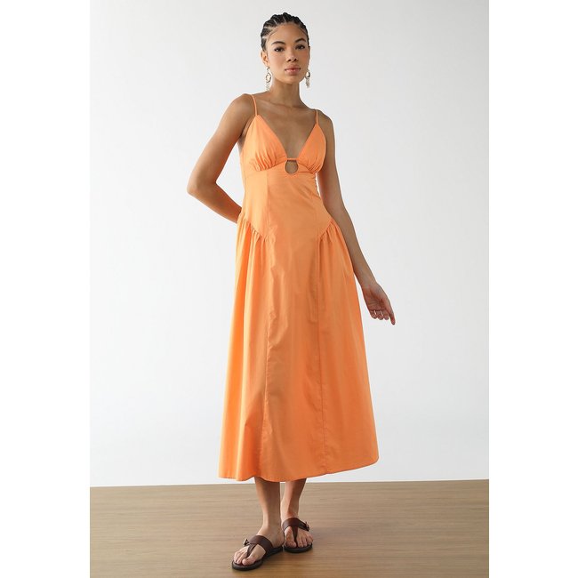 Vestido Feminino FARM Detalhe Vazado Laranja