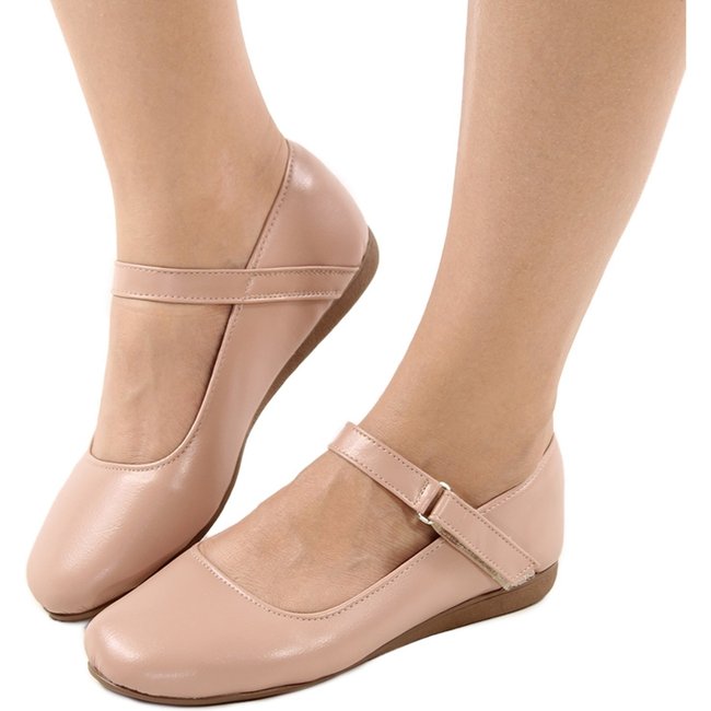 Sapato Sapatilha Boneca Fechado Confort Nude