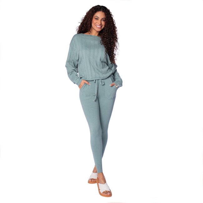 Blusa Feminina Biamar Trançada Gola Canoa Algodão Verde