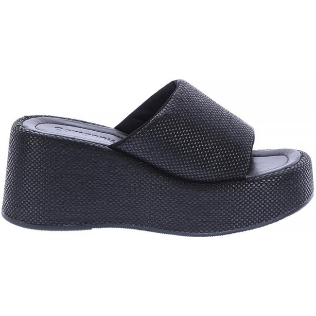 Danusa - Tamanco Plataforma Texturizado Palha Preto Preto